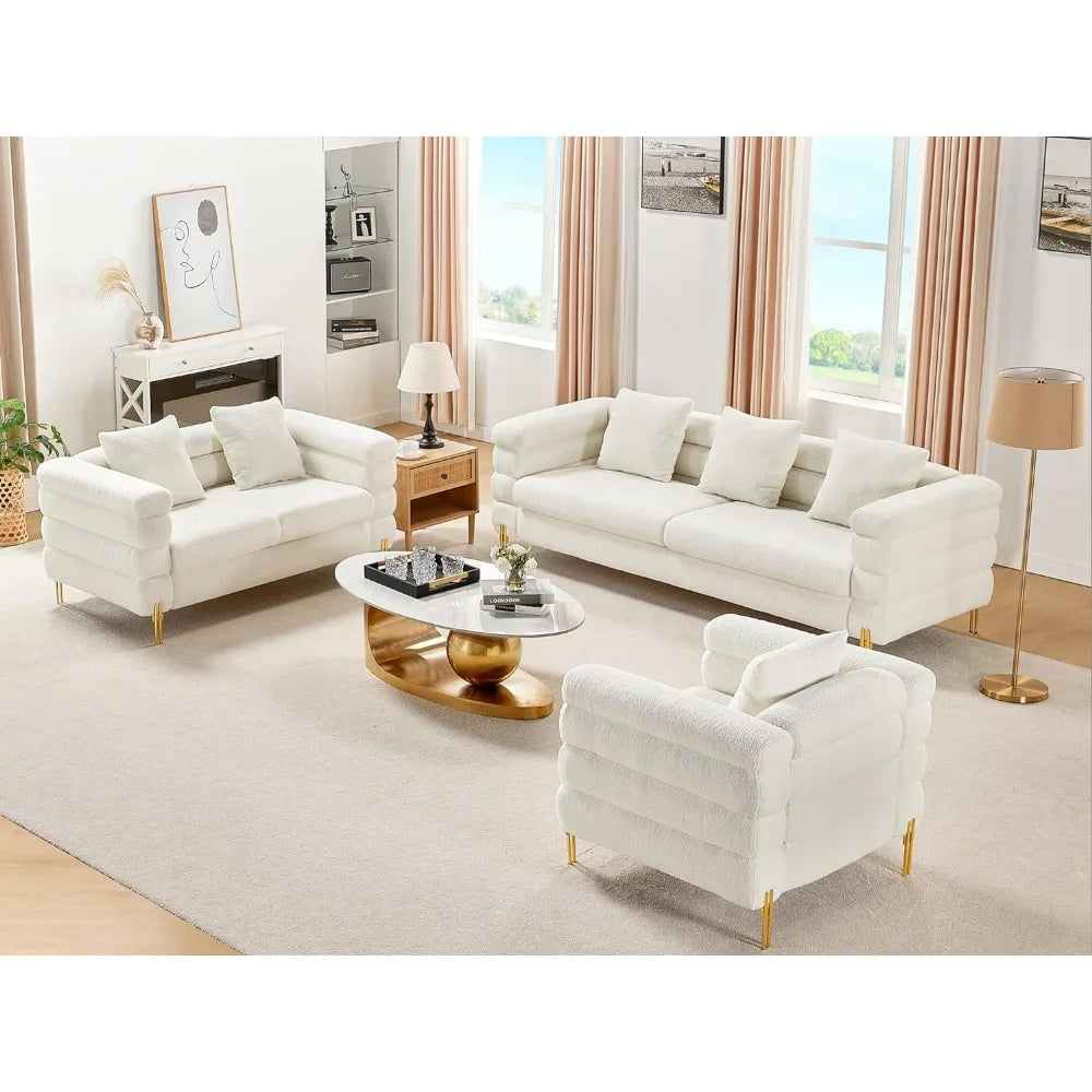 Large 85 inch, 3-seater living room comfortable sofa - white deep seat, strong load-bearing GM