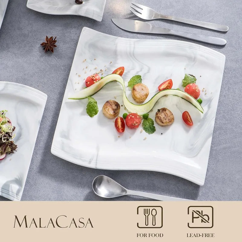 Porcelain Dinnerware Sets, Modern Square Dinner Set Plates and Bowls for Dessert, Salad and Pasta,