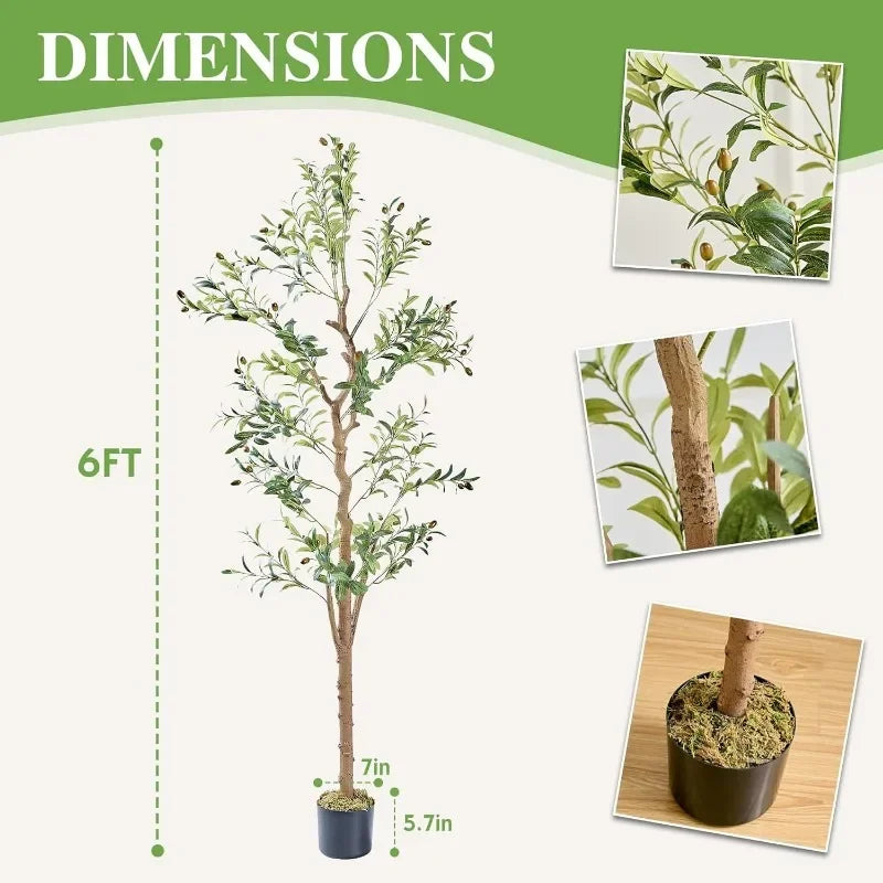 Faux Olive Trees in Pot, Fake Silk Plant with Dried Moss for Indoor Outdoor Home Office