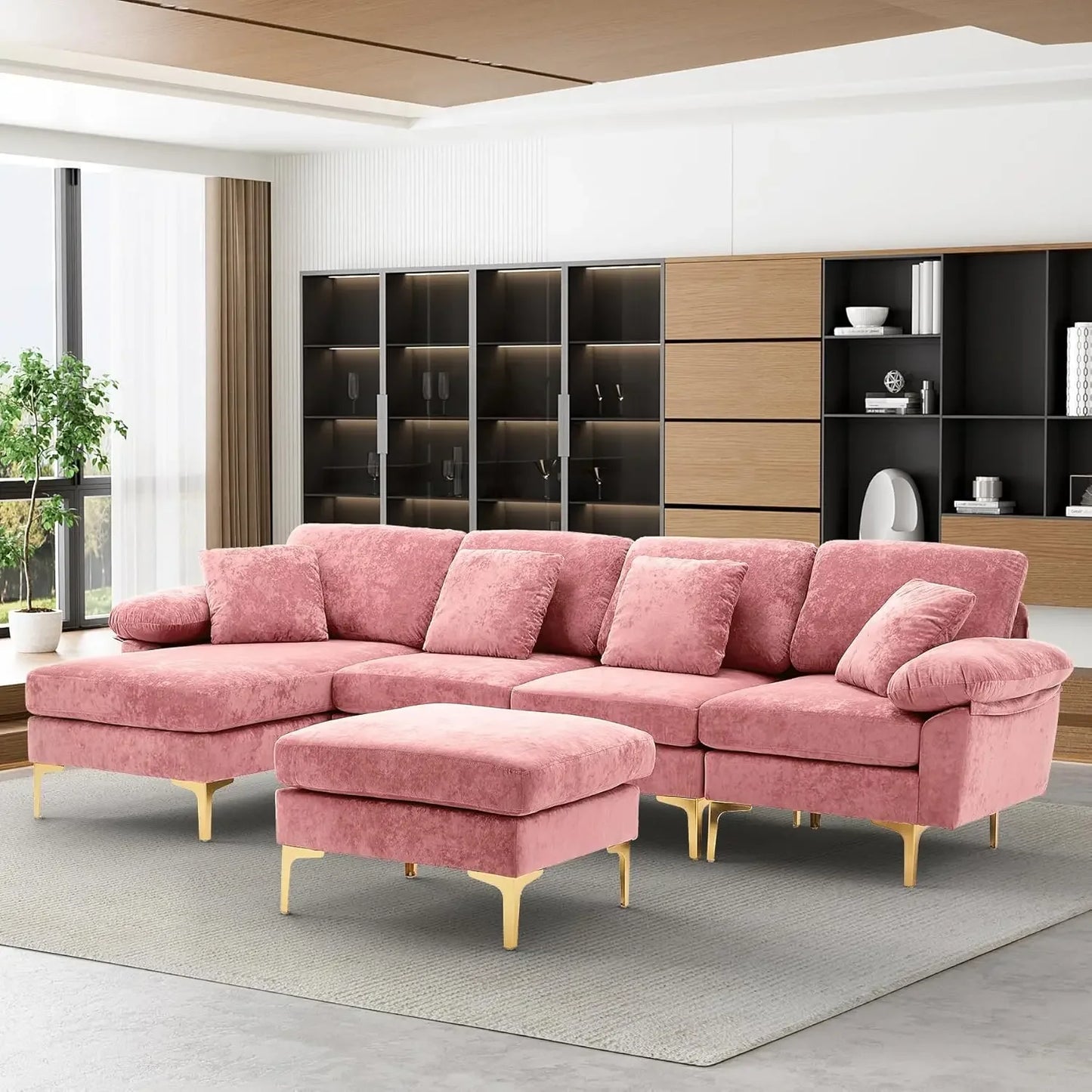 Sofasu-Shaped Sectional Sofa Couch, 4 Seat Sofa Set For Living Room,