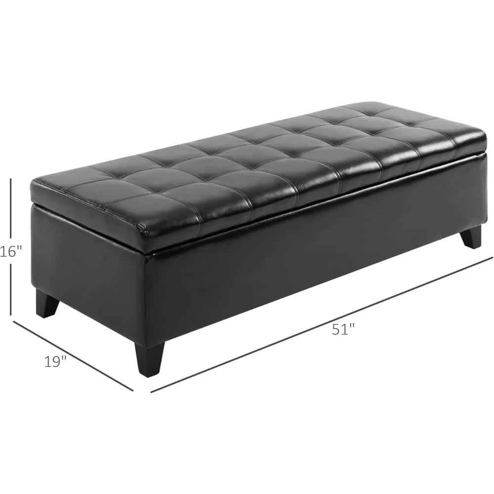 Ottoman Storage Bench, Faux Leather Storage Chest with Lift Top, Tufted Ottoman with Storage for Living Room, Entryway