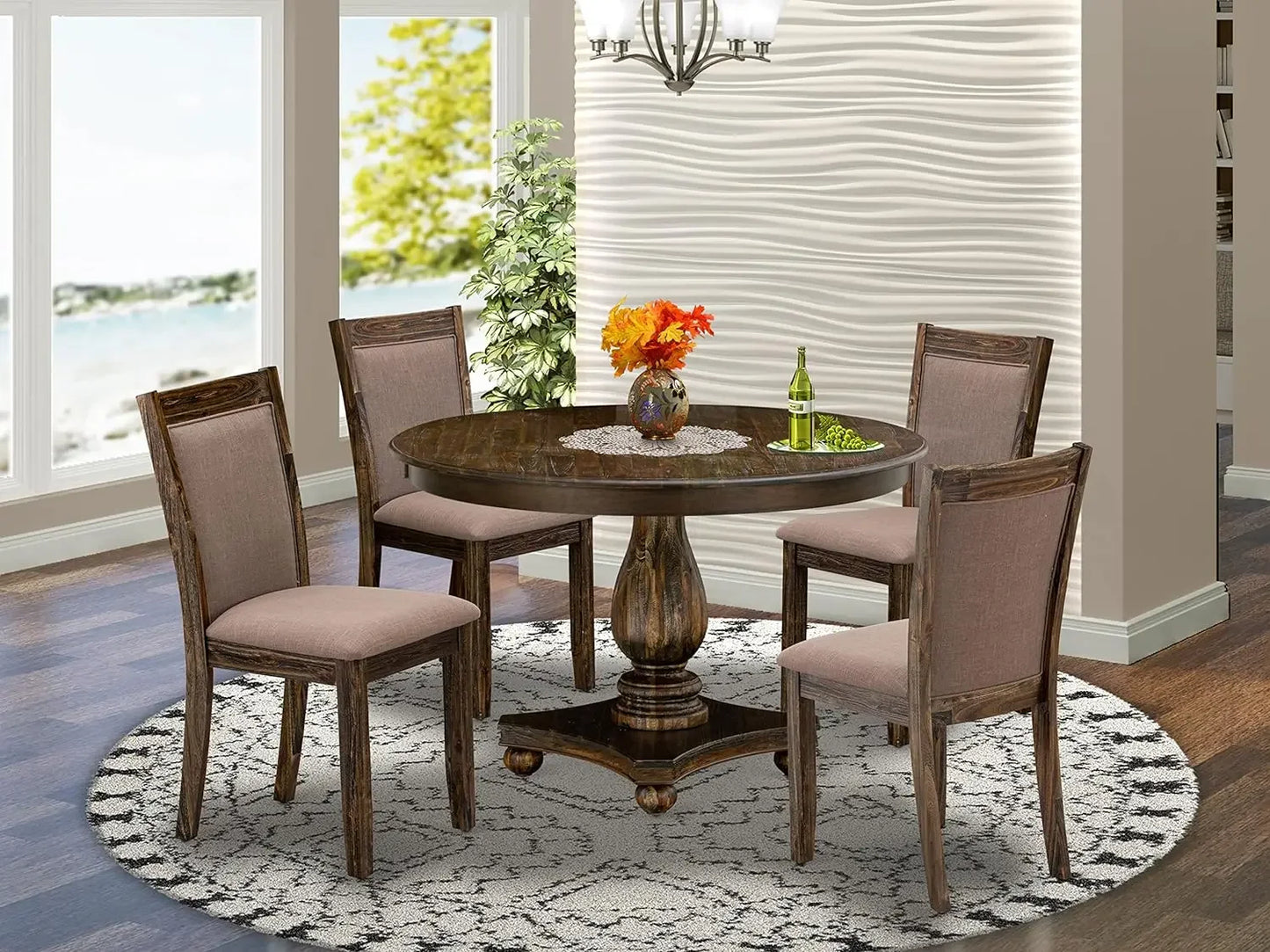 Kitchen Set for 4 Includes A Round Dining Room Table with Pedestal, Dining Room Sets
