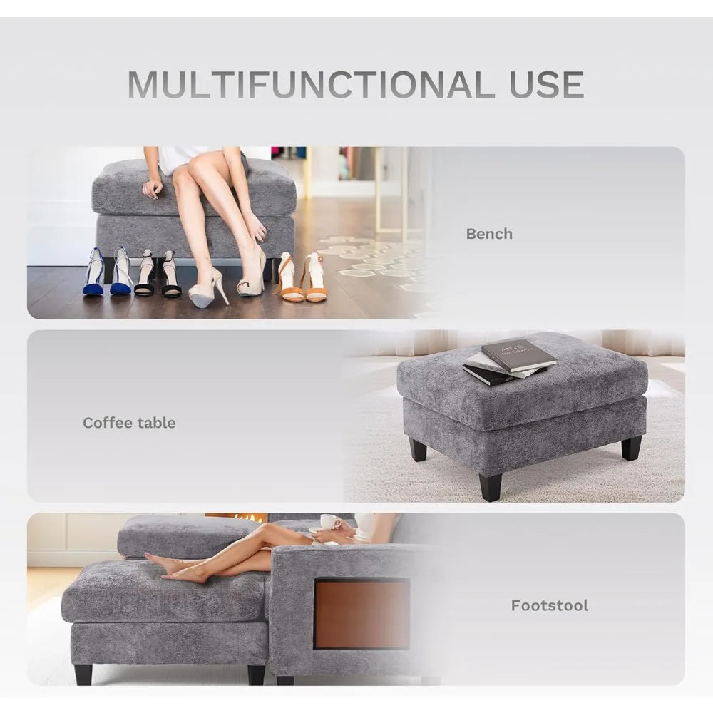 118" U Shaped Sectional Couches,4 Seat Modular Sofa with 2 Ottoman and Foldable Side Table for Living Room,Grey