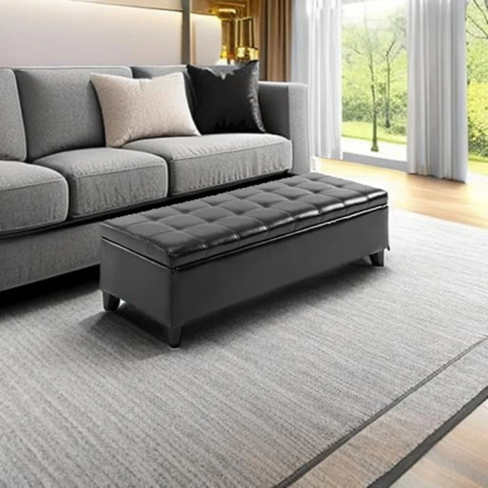 Ottoman Storage Bench, Faux Leather Storage Chest with Lift Top, Tufted Ottoman with Storage for Living Room, Entryway