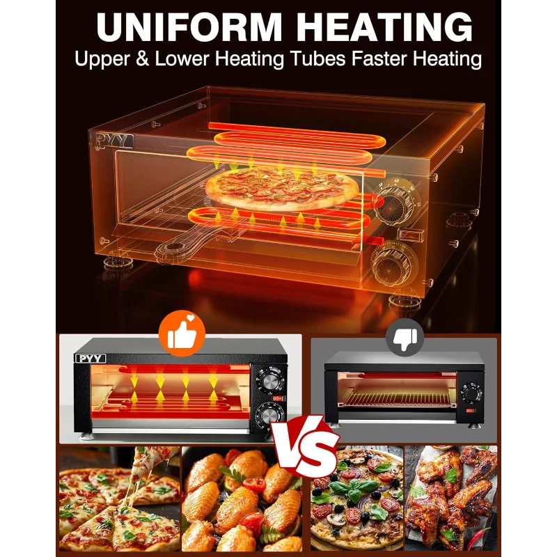 PYY Electric Pizza Oven Indoor Countertop Pizza Oven Commercial Pizza Maker Machine for Home with Timer Stainless Steel