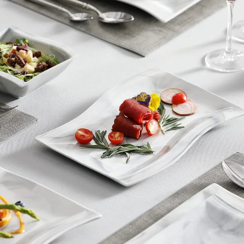 Porcelain Dinnerware Sets, Modern Square Dinner Set Plates and Bowls for Dessert, Salad and Pasta,
