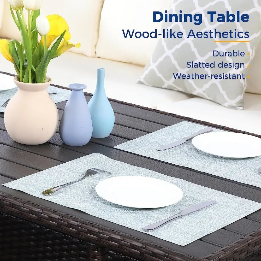 Terrace Furniture Set, 7-piece Outdoor Combination Sofa with Dining Table and Chairs, All-weather Willow Reception Set