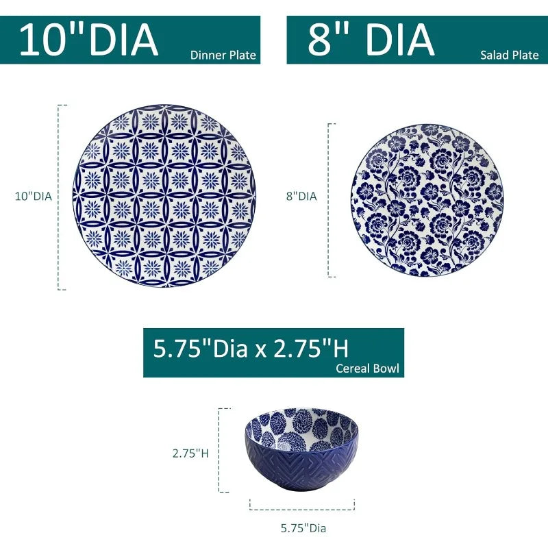 Modern Porcelain Dinnerware Set for 4 Kitchen Dinner Salad Dessert Plates and Cereal Bowls Set