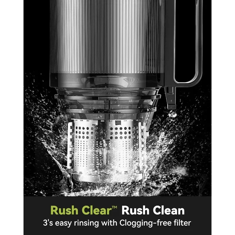 Clear Cold Press Juicer, Slow Juicer Machines with No-Prep 4.35"Feed Chute Fit Whole Fruits & Vegetables