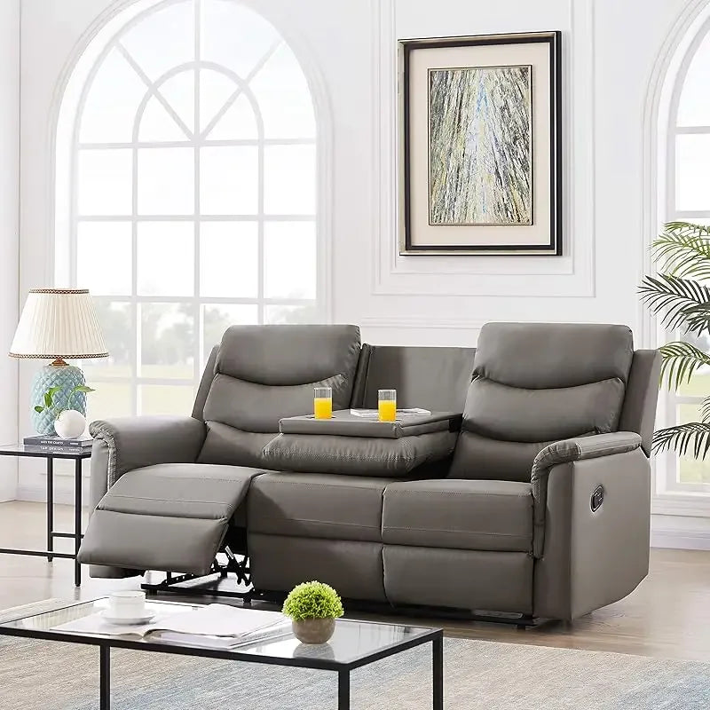Sofa Set with 2 Recliners,3-Seater Leather Adjustable Loveseat Couch