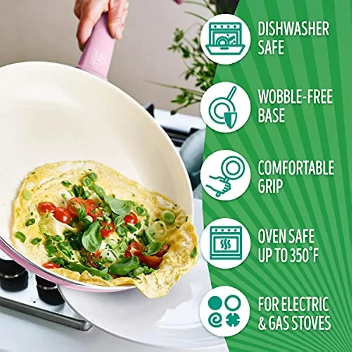 Soft Grip Healthy Ceramic Nonstick, 16 Piece Cookware Pots and Pans Set,