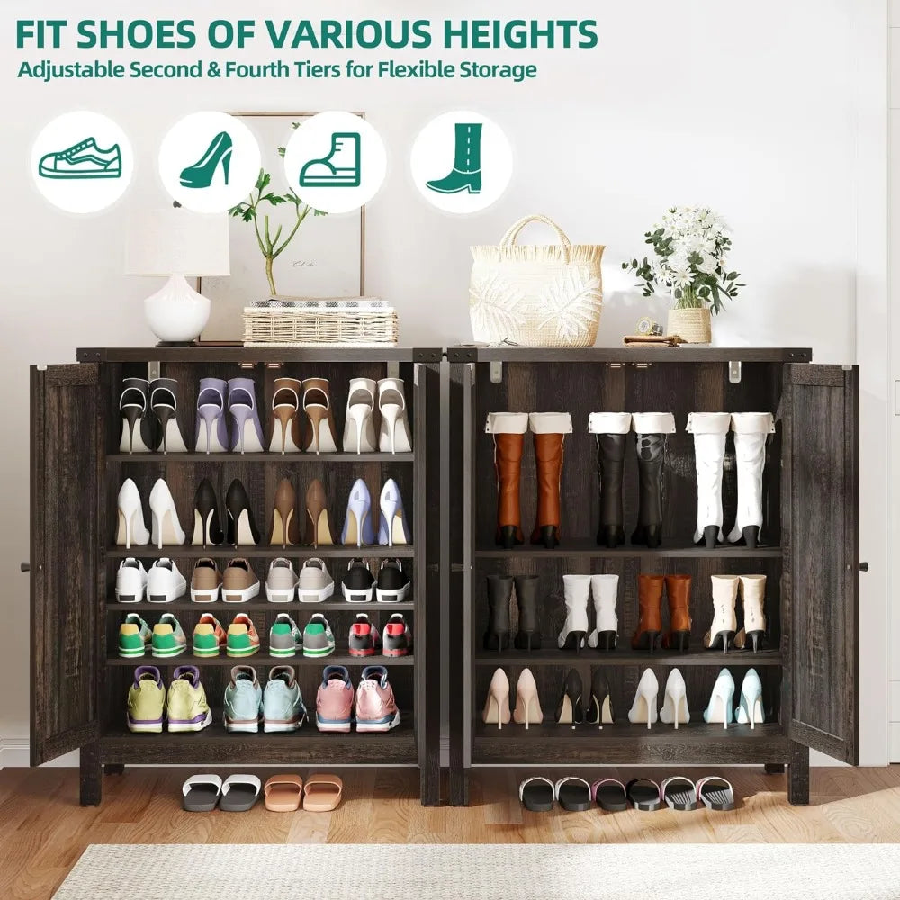 Shoe Cabinet With Doors Furniture Dark Rustic Oak Farmhouse 5-Tier Shoe Storage