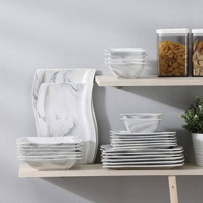 Porcelain Dinnerware Sets, Modern Square Dinner Set Plates and Bowls for Dessert, Salad and Pasta,