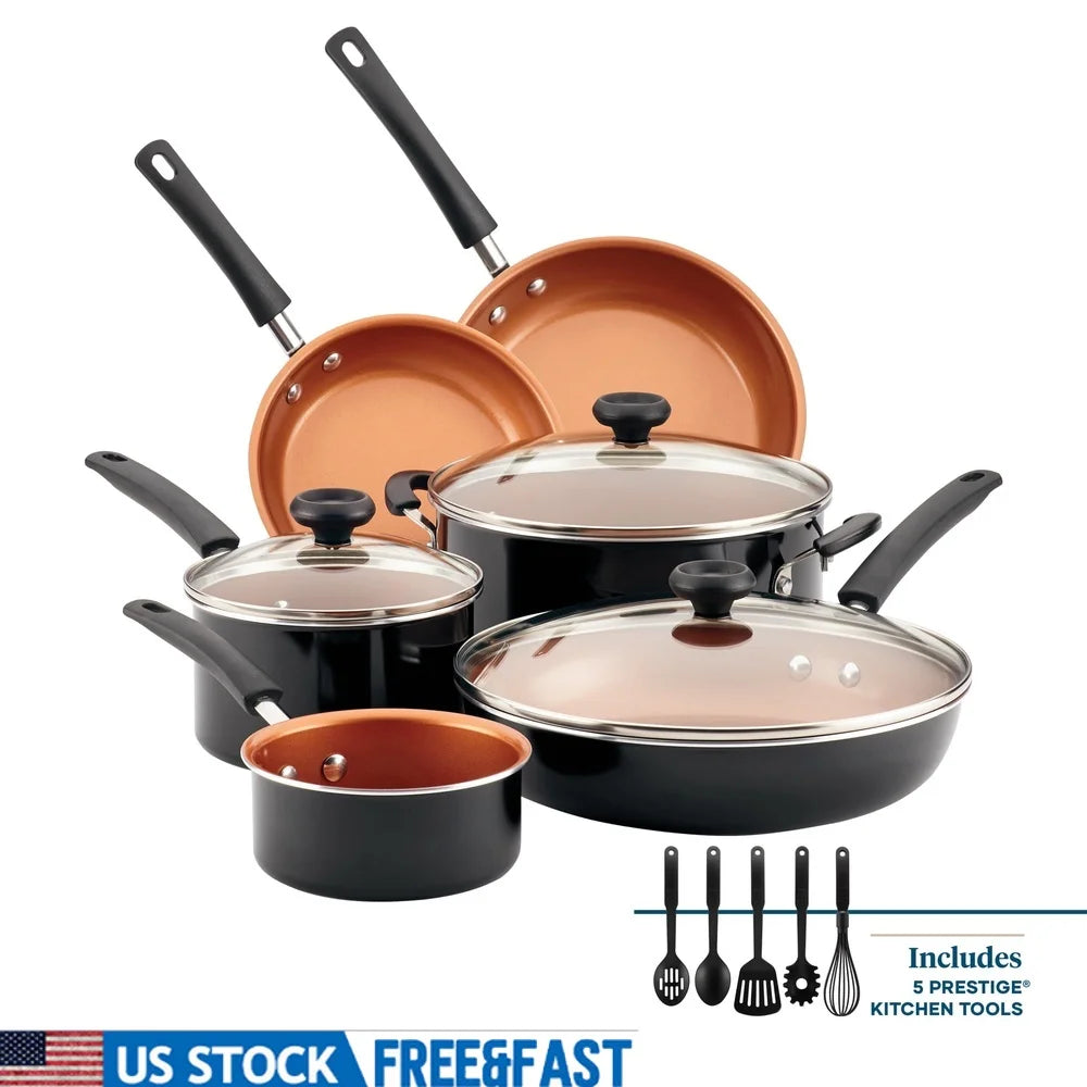 Durable Aluminum Pots Pans Easy Clean Dishwasher Safe Oven Safe Tempered Glass Lids