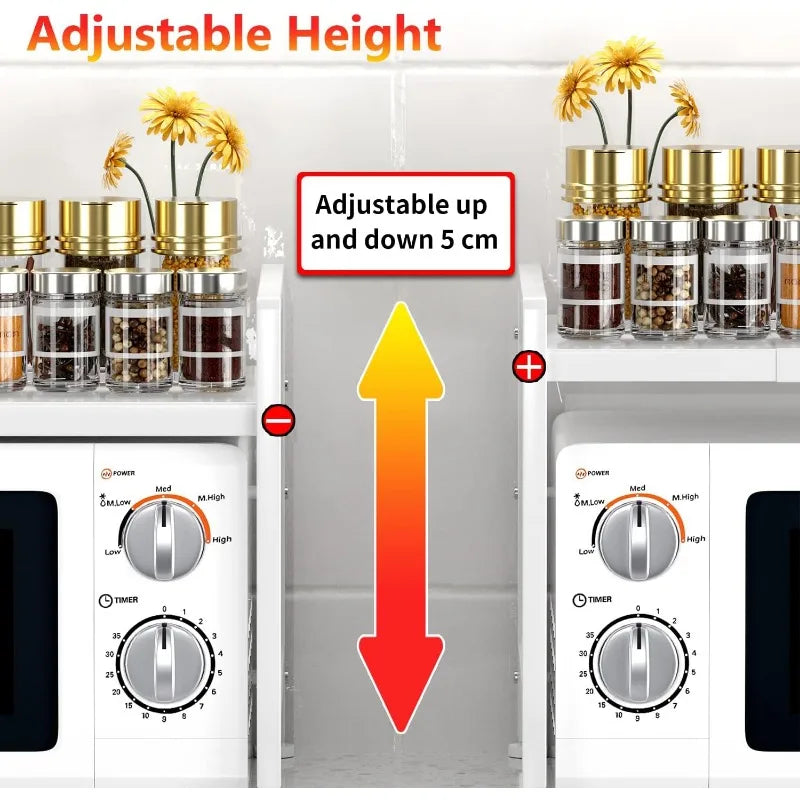 Extendable Microwave Oven Rack - Adjustable Kitchen counter shelf, 2 Tier Microwave Stand
