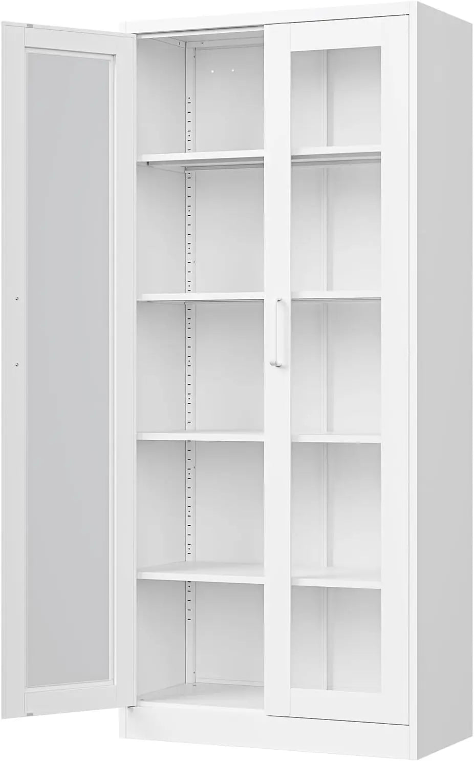 Display Cabinet with Glass Doors,67-inch Curio Cabinets with 4 Adjustable Shelves, Tempered Glass Cabinet