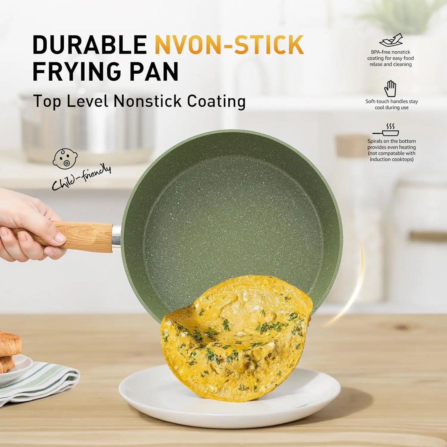 17 Piece Pots and Pans Set Non Stick, Nonstick Induction Granite Kitchen Cookware Sets,