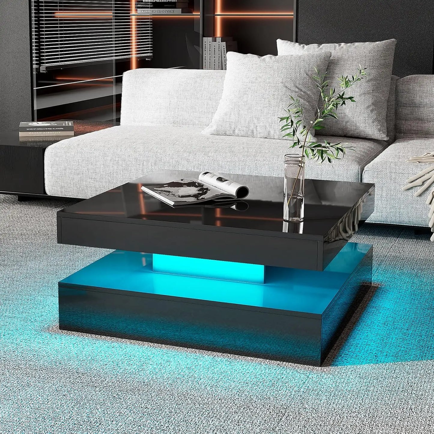 Black LED Coffee Table for Living Room Restaurant Tables Cocktail Tea Table for Home Office