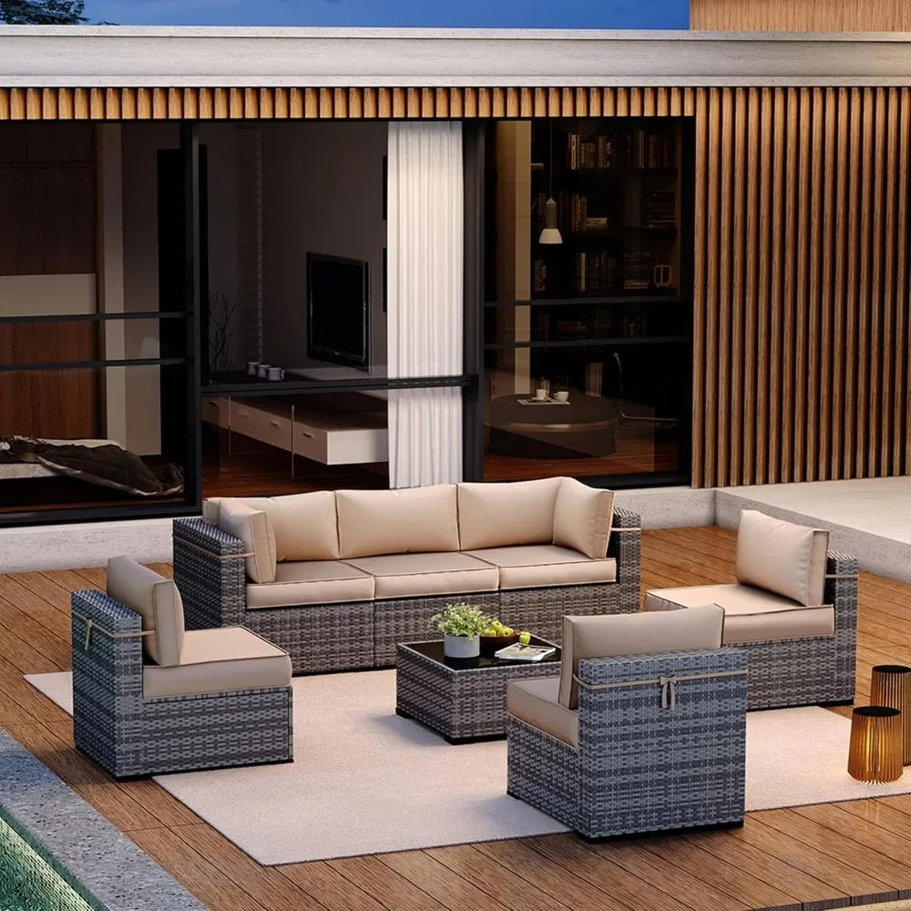 Patio Furniture Set,Outdoor Patio Furniture Wicker Couch Set,7Pieces Outdoor Sectional Sofa with Patio Furniture Cover