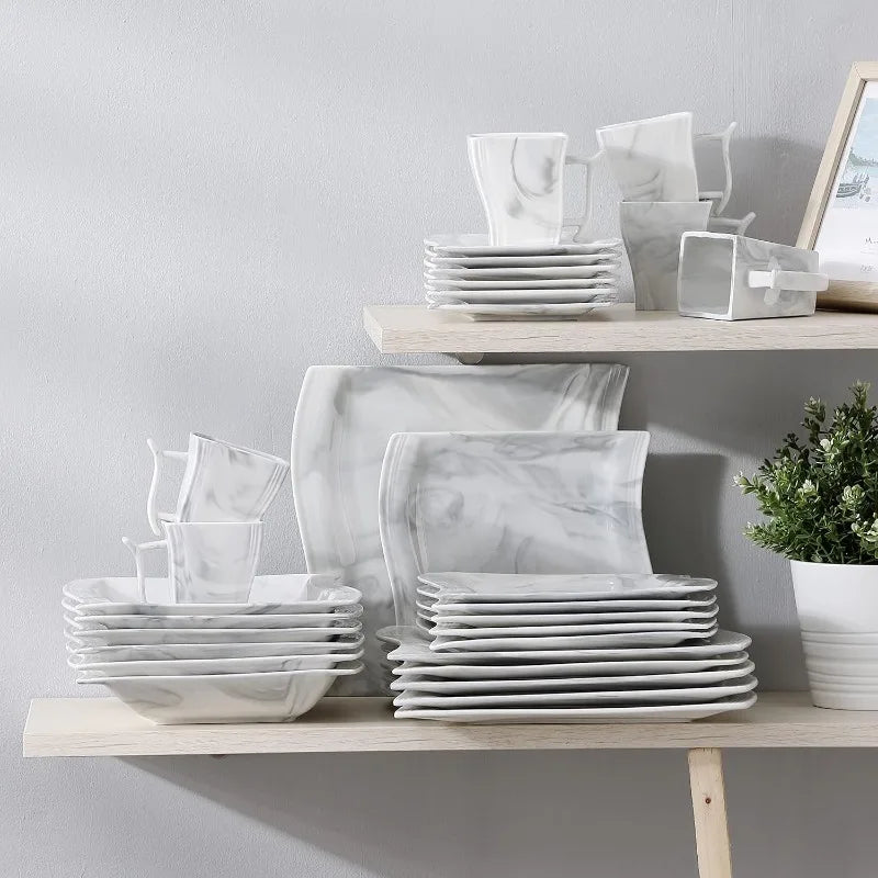 Porcelain Dinnerware Sets, Modern Square Dinner Set Plates and Bowls for Dessert, Salad and Pasta,