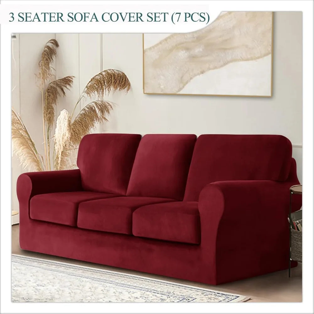 7 Piece Stretch Velvet Ektorp Sofa Covers, for 1 Base Cover, 3 Cushion Couch Cover and 3 Backrest Cover, for Living Room