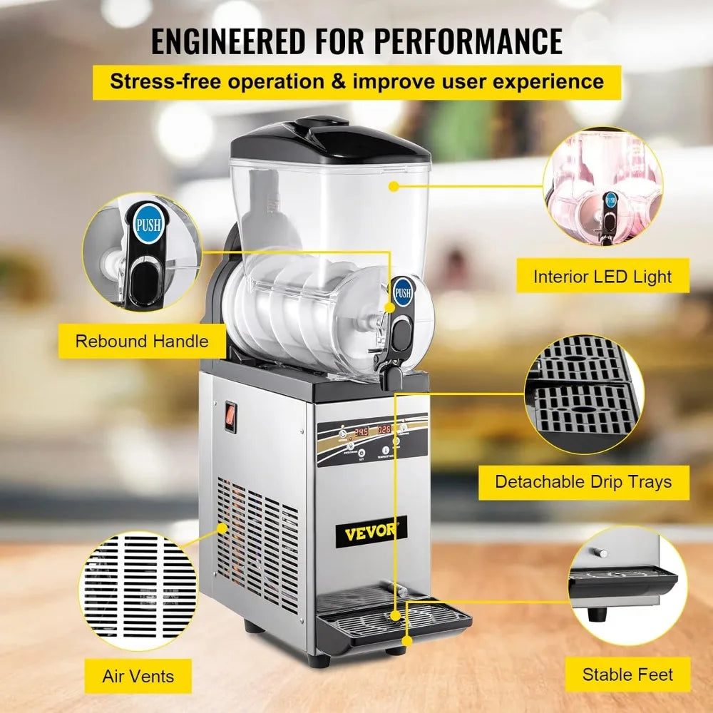 Commercial Slushy Machine, Stainless Steel Smoothie Frozen Drink Maker, 500W 110V