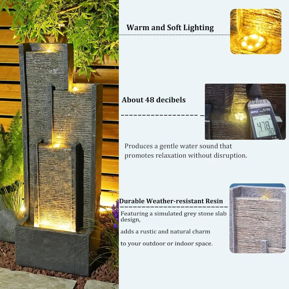 Water Fountain Outdoor Indoor Cascading Floor-Standing Fountain With Led Lights