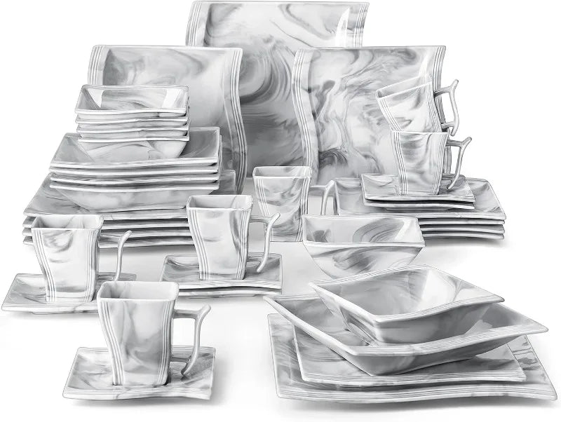 Porcelain Dinnerware Sets, Modern Square Dinner Set Plates and Bowls for Dessert, Salad and Pasta,