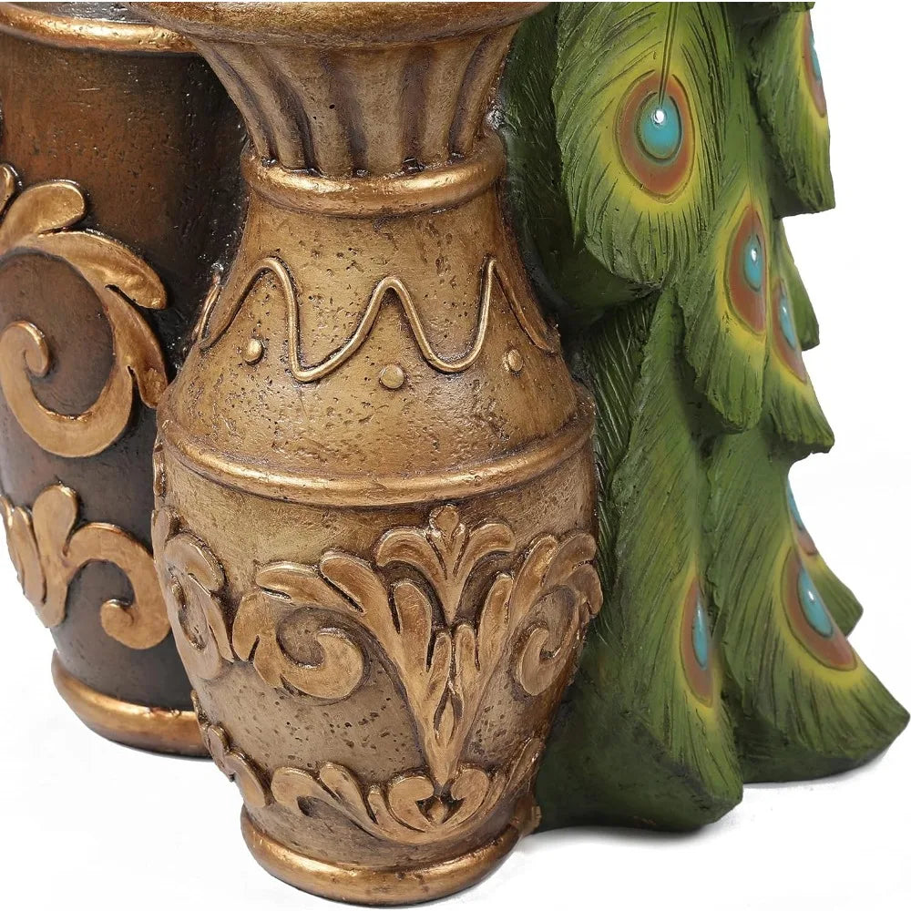 44" Resin Pedestal Peacock and Urns Garden Water Fountain Outdoor with LED Light, Tall Fountains Outdoor for Garden Patio