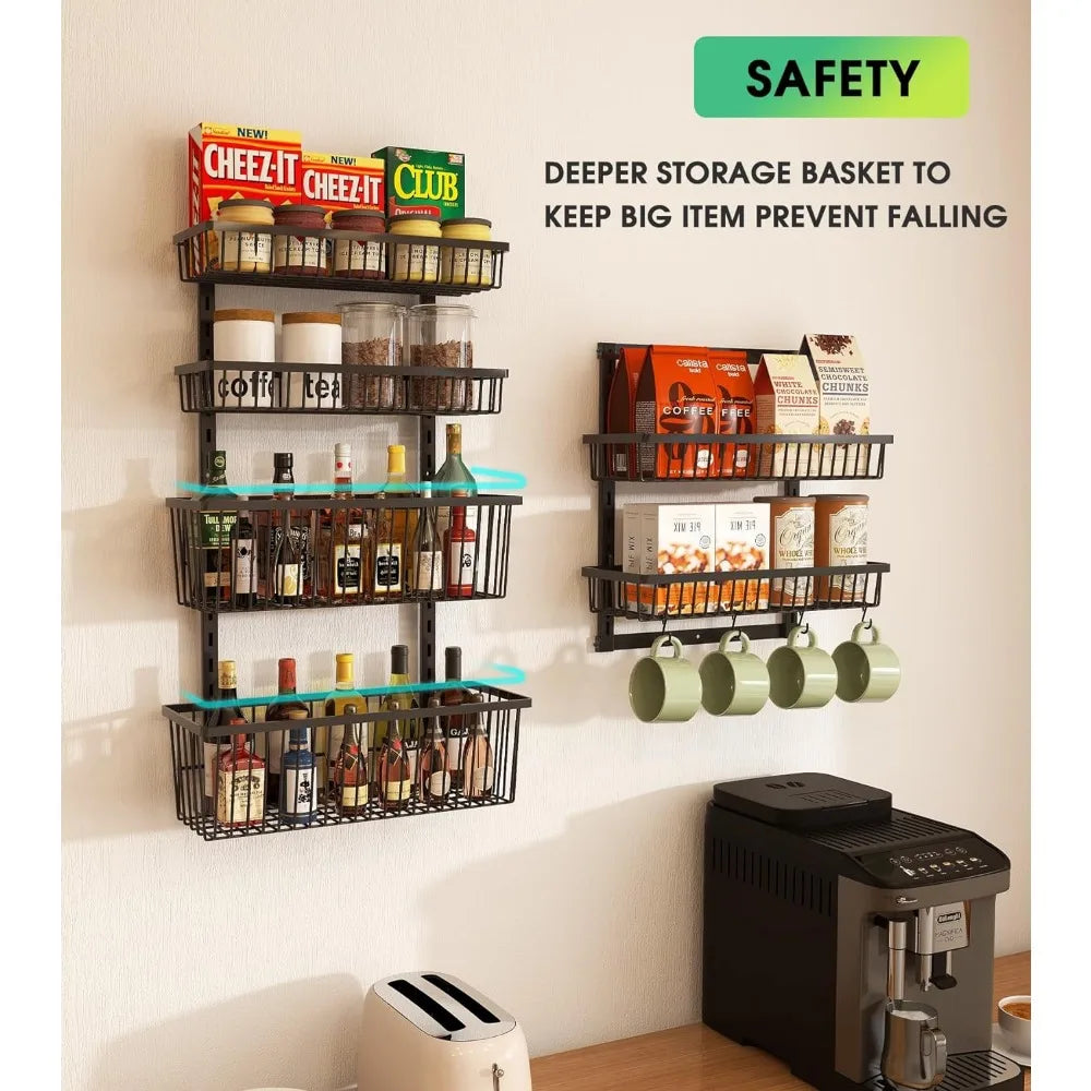 Over The Door Pantry Organizer, Wall Mount Spice Rack, Hanging Storage and Organization