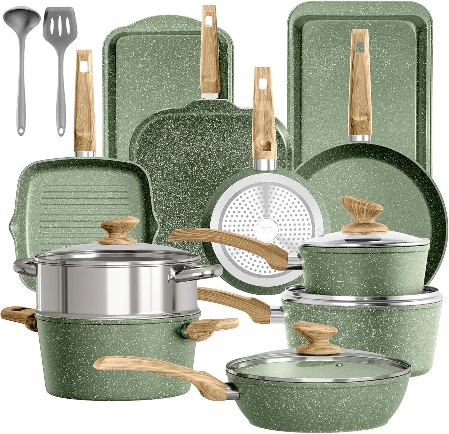 17 Piece Pots and Pans Set Non Stick, Nonstick Induction Granite Kitchen Cookware Sets,