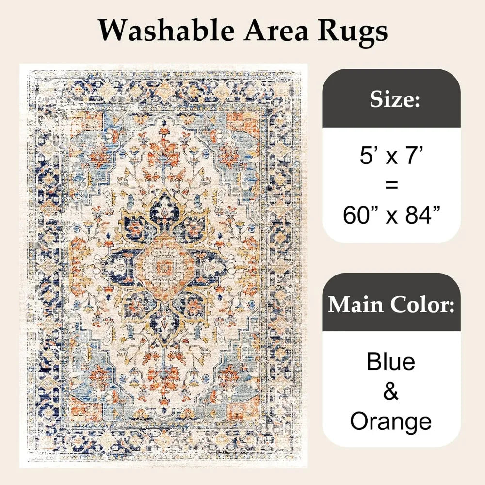 Machine Washable Rugs with Non Slip Rugs for Living Room Bedroom Traditional