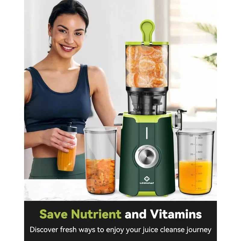 Clear Cold Press Juicer, Slow Juicer Machines with No-Prep 4.35"Feed Chute Fit Whole Fruits & Vegetables