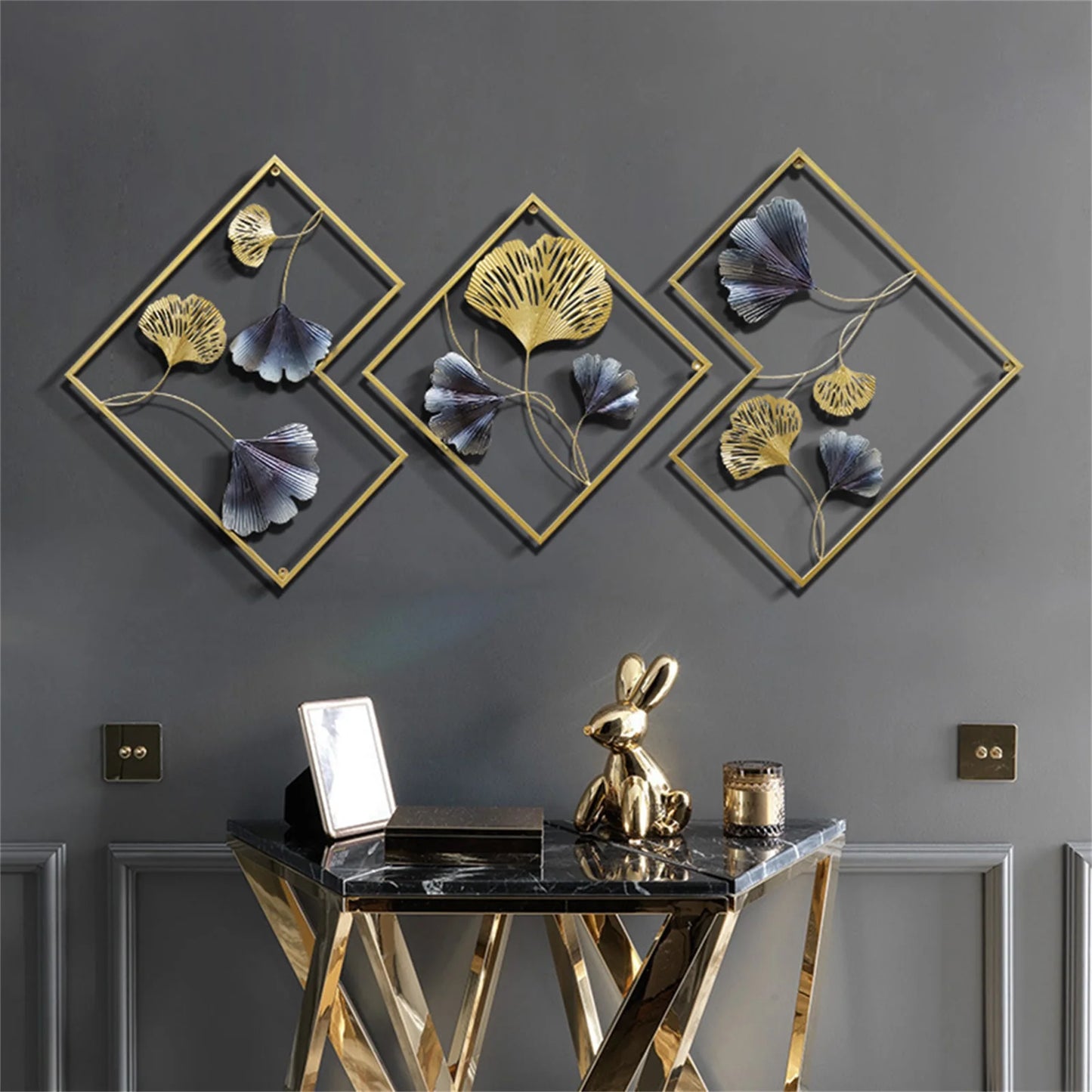 3Pcs Modern Ginkgo Metal 3D Wall Decoration Art Hanging Sculpture Home Garden Hanging Decor 164*70.5cm