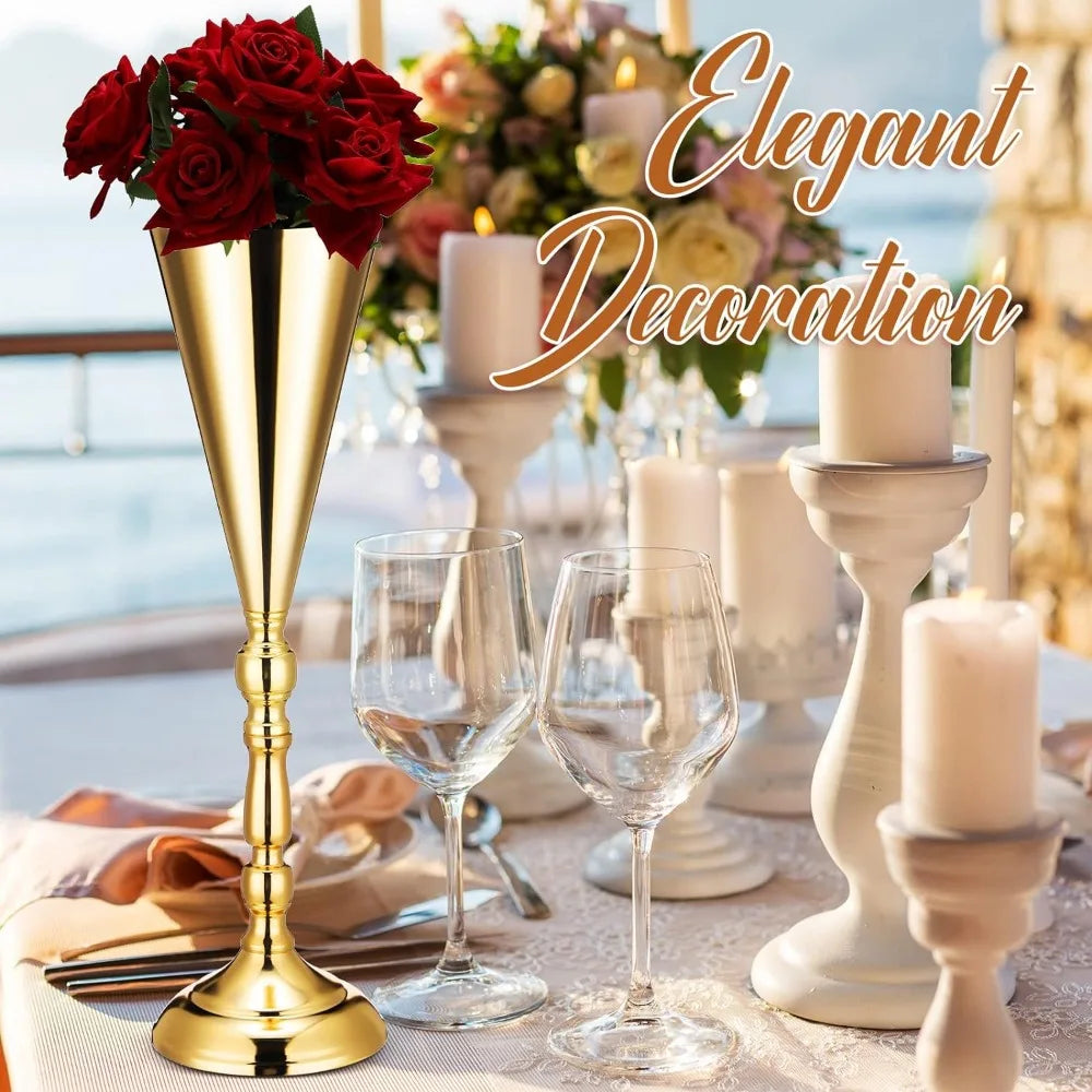 Tall Gold Vase Wedding Flower Trumpet Vase Tabletop Stand Table Decorative