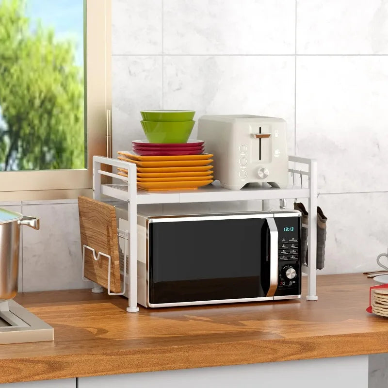 Extendable Microwave Oven Rack - Adjustable Kitchen counter shelf, 2 Tier Microwave Stand