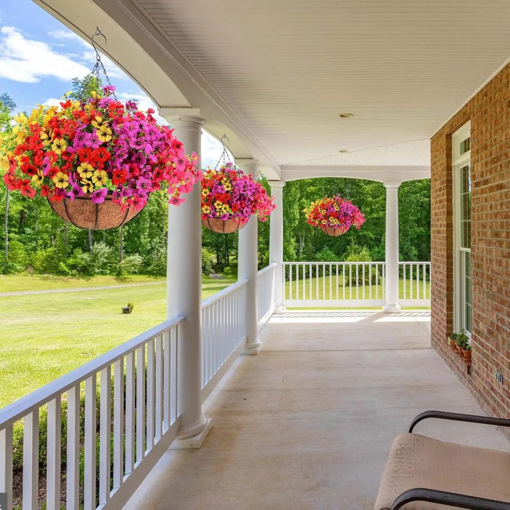 2 Set, Look Real Colorful Violet Hanging Flowers for Spring Summer Porch Home Patio Balcony Yard, Artificial Flowers
