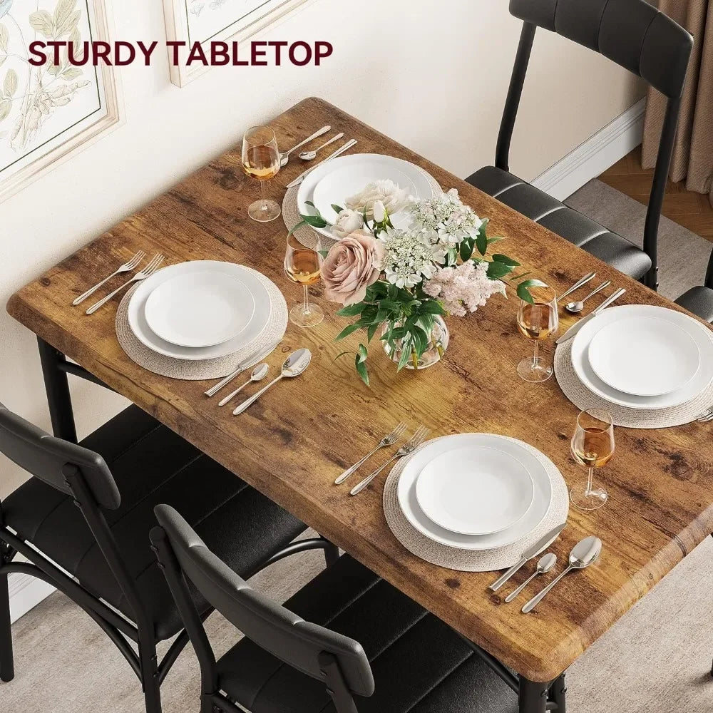 Dining Table Set for 4, Kitchen Table and Chairs, Rectangular Dining Room Table Set with 4 Chairs,5 Piece
