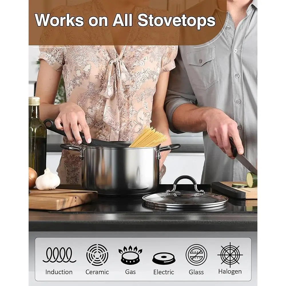Cookware Set Pots and Pans Kitchen Cooking Set Dishwasher Safe Tempered Glass Lids Stay Cool Handles