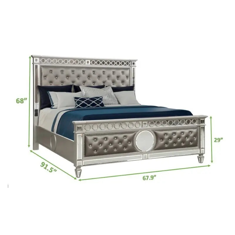 Mirrored 4 PCS Queen/King Bed includ( Queen/King Bed + 1 Nightstand + Dresser + Mirror)