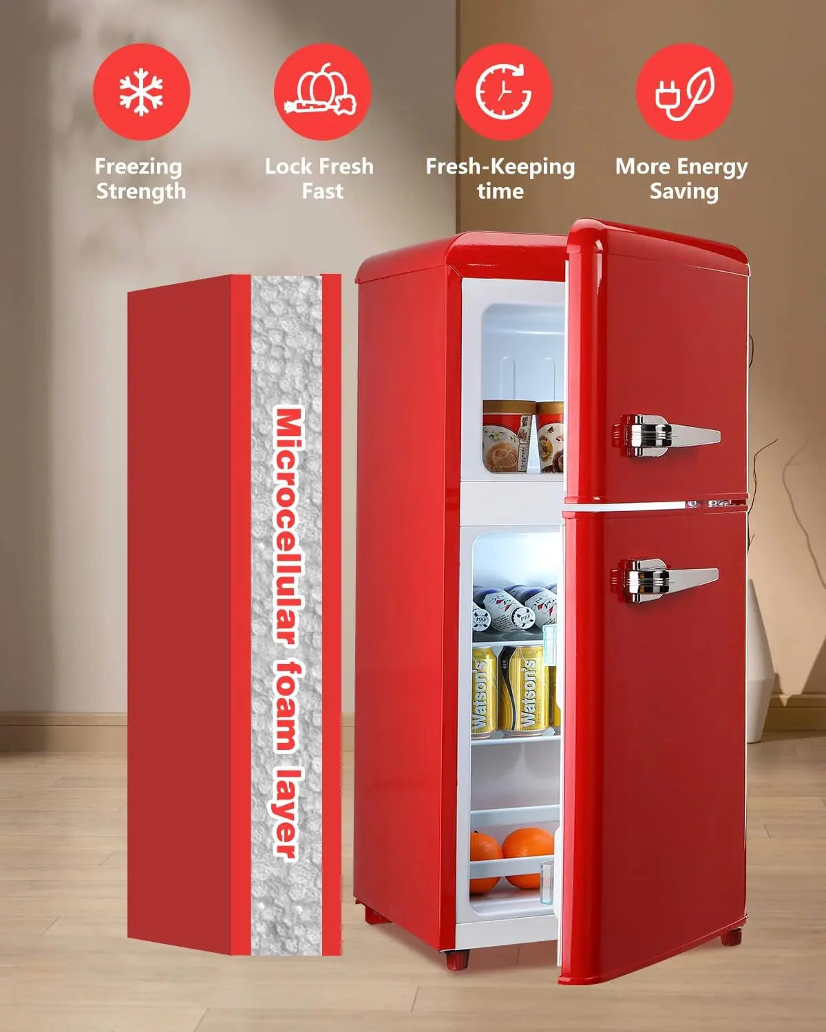 Compact Refrigerator Retro Fridge with Dual Door Small Refrigerator with freezer 7 Level Adjustable Thermostat