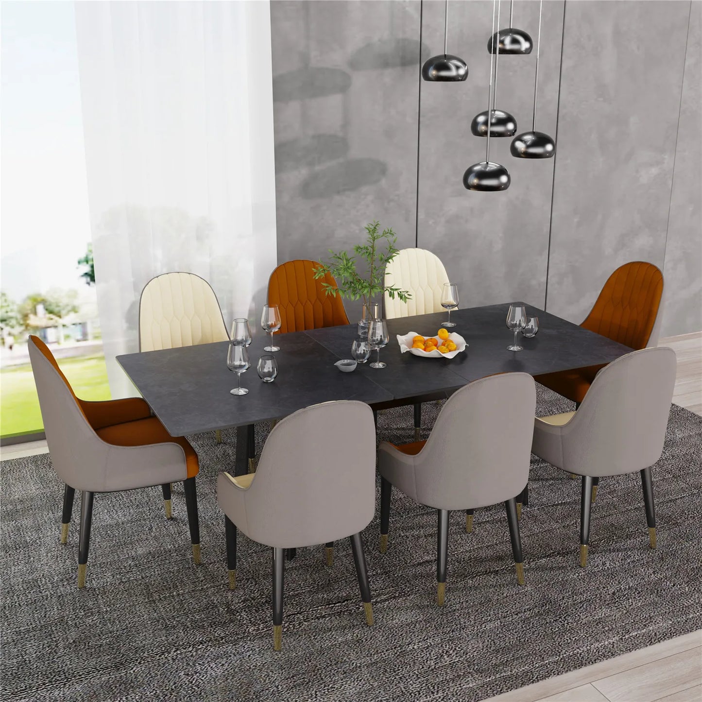 Extendable Kitchen Dining Table: Sintered Stone Retractable Table for 6-8 Person -