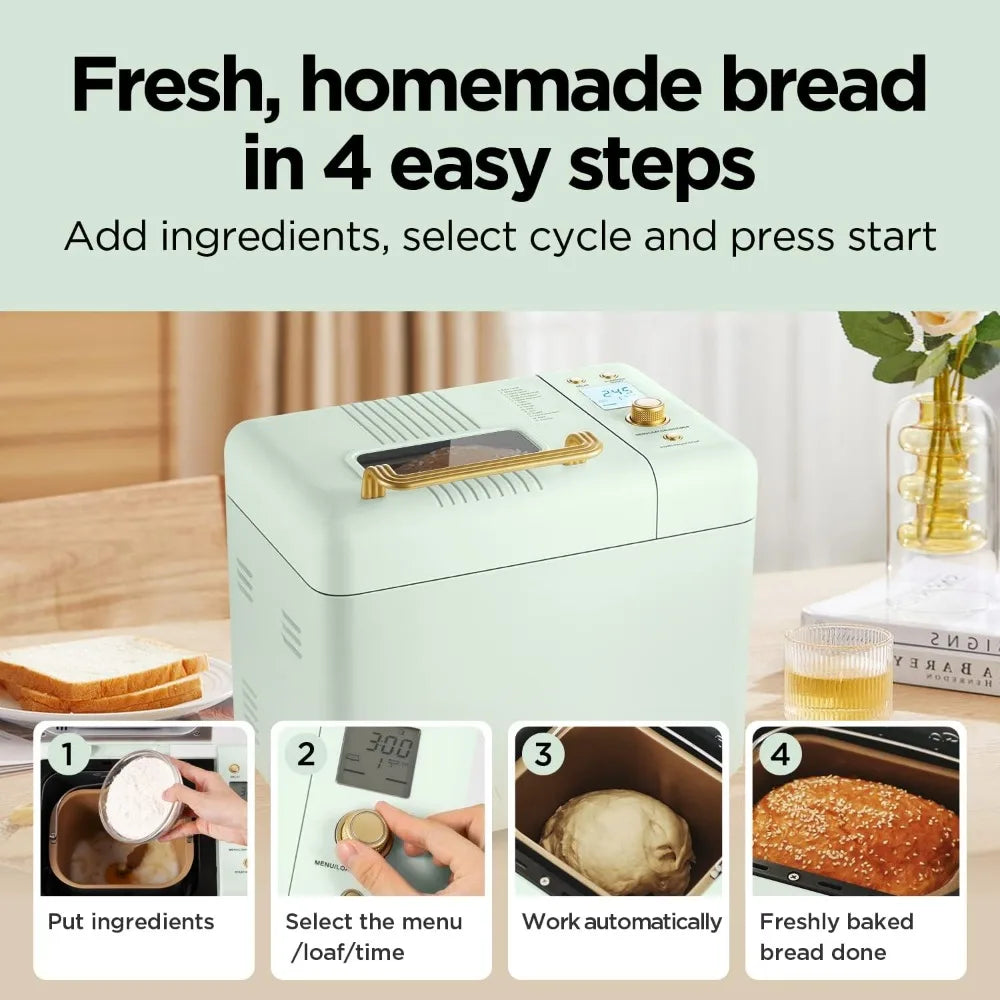 Bread maker, 15 in 1 2-pound automatic bread maker with gluten free dough setting, automatic nut dispenser