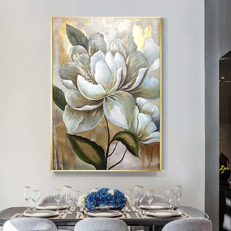 Abstract White Golden Flower Oil Canvas Painting Nordic Posters and Prints Wall Art Pictures for Living Room Home Decor No Frame