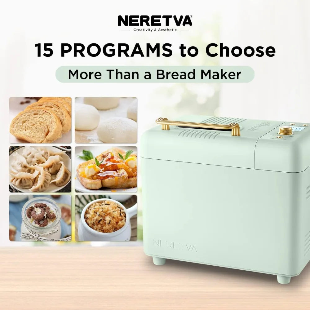 Bread maker, 15 in 1 2-pound automatic bread maker with gluten free dough setting, automatic nut dispenser