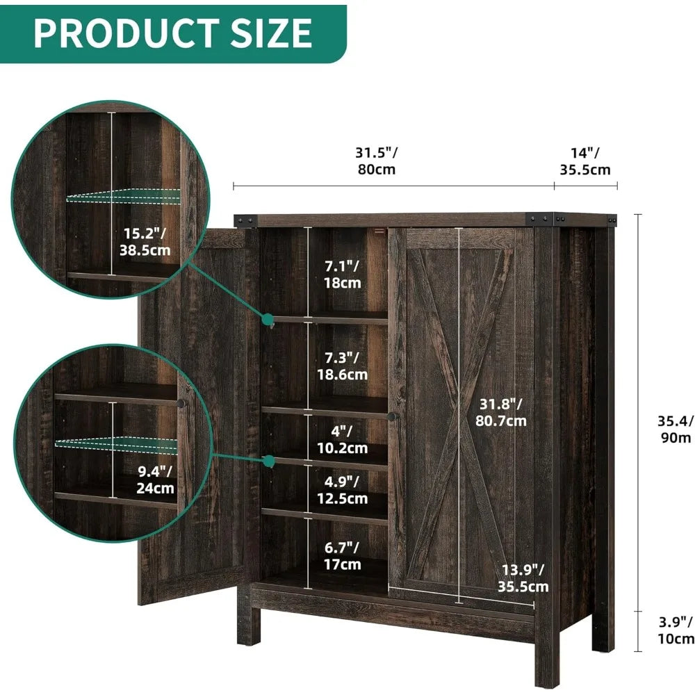 Shoe Cabinet With Doors Furniture Dark Rustic Oak Farmhouse 5-Tier Shoe Storage
