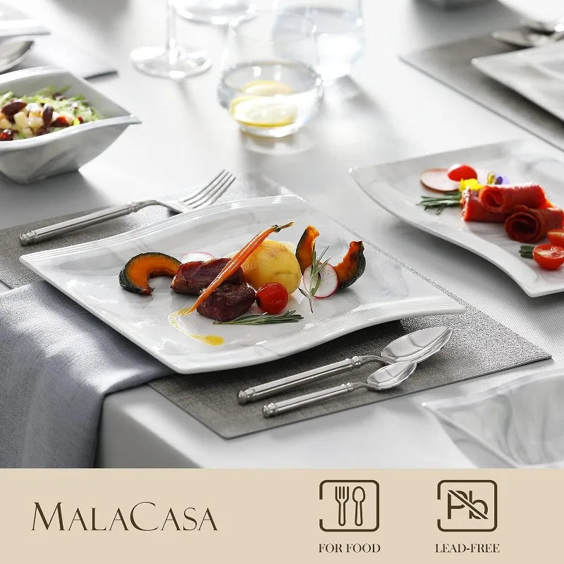 Porcelain Dinnerware Sets, Modern Square Dinner Set Plates and Bowls for Dessert, Salad and Pasta,