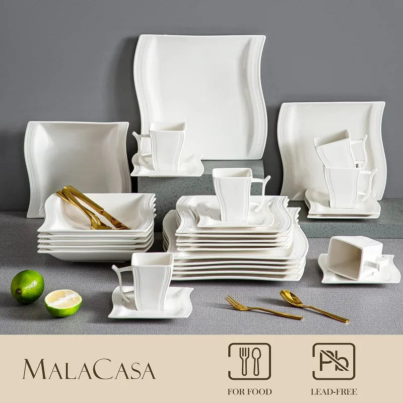 Porcelain Dinnerware Sets, Modern Square Dinner Set Plates and Bowls for Dessert, Salad and Pasta,