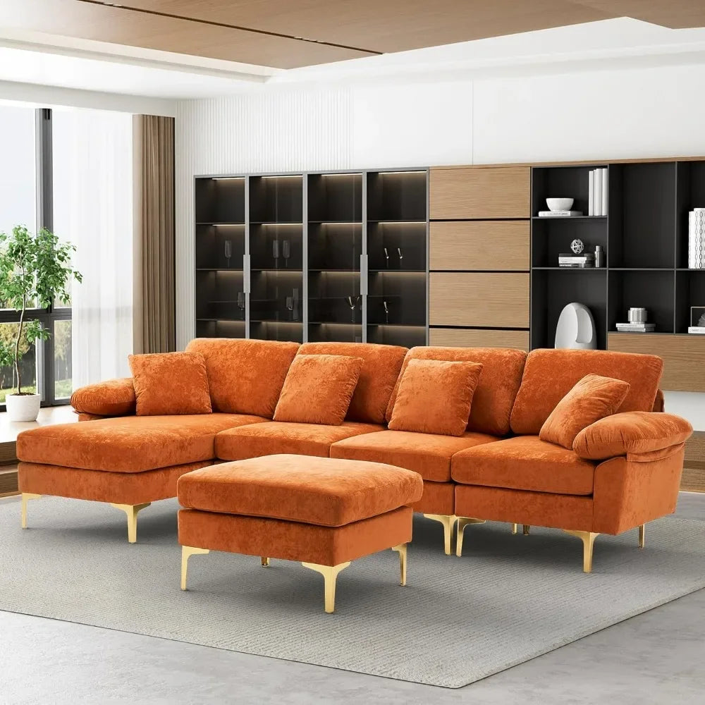 Sofasu-Shaped Sectional Sofa Couch, 4 Seat Sofa Set For Living Room,