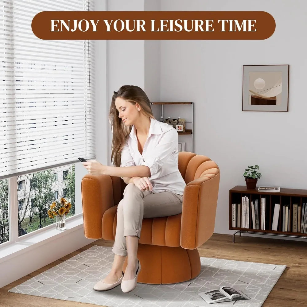 Upholstered Velvet Round Armchairs, Modern Reading Lounge Chair for Living Room